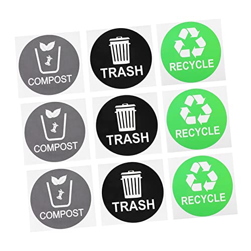 KICHOUSE Garbage Classification Stickers Trash Recycling Stickers 9pcs Black Waste Container