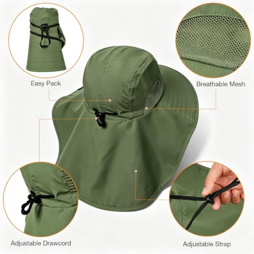 Image of Solaris Sun Hat with Neck Flap, UPF 50 Sun Protection Lightweight Sun Cap for Men Women, Wide Brim Hat for Fishing Hiking