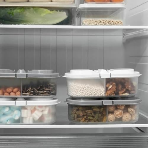 Image of Radha Govind 2-Sided Fridge Storage Box (Pack of 4) | 2-Compartment Stackable Plastic Storage Container |Multipurpose Organizer Box for Fruits, Vegetables, Snacks, Dry Fruits & Kitchen Storage