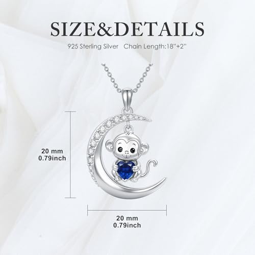 Image of PROESS Animal Birthstone Necklace 925 Sterling Silver Otter /Axolotl /Hippo /Elephant /Dachshund /Monkey /Red Panda Pendant Necklace Animal Birthstone Jewelry Gifts for Women