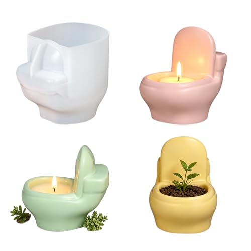 Unique Resin Molds, 3D Toilet Shape Candle Holder Mold | Resin Casting Mold for DIY Candle Holder Jewelry Container Jar Box Planter Trinket Craft Gift