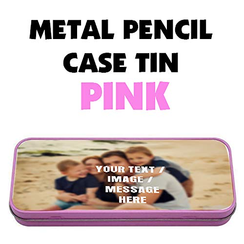 Personalised with Your own Text/Image/Any Name Themed Metal Pencil Case Tin,Christmas Custom Gift. (Pink)