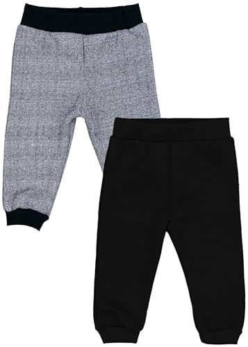 TupTam Pumphose Baby Jungen Winter 2er Pack – Warme Baby Hosen Jungen aus Baumwolle mit Fleece-Innenseite, Farbe: Schwarz/Graphit Meliert, Größe: 86