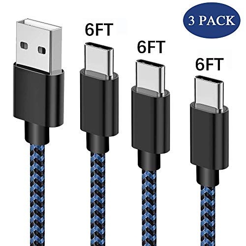 USB Type C Cable, Daker 3 Pack 6ft Braided Nylon USB-C to USB 3.0 High Durability High Speed Powerline Cord for Samsung Galaxy Note 8, S8, S8 Plus, MacBook, LG G6 V20 G5, Google Pixel, Nexus 6P 5X