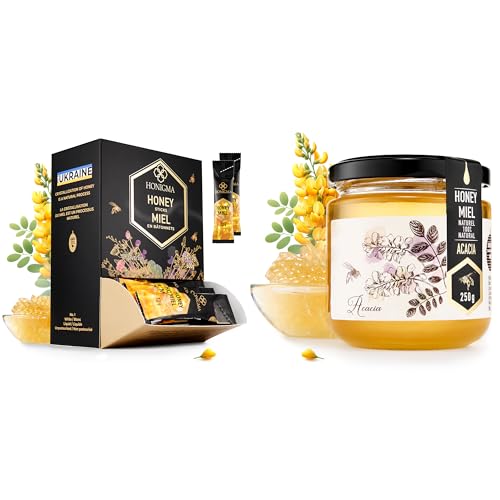 Paquete HONIGMA Miel de Acacia 50 barras y 250g cruda miniatura 1