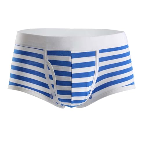 Générique Caleçon Homme Boxers à Rayures Taille Basse Shorty Homme Elastique Ouverture sous Vetement Underwear Confortable Doux Leger (Bleu, L)