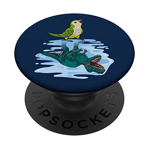Parrot & T Rex Reflection I Green Monk Parakeet Quaker PopSockets Swappable PopGrip, Black