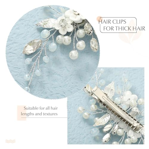 Pinza de cabello de boda con perlas y cristales plateada miniatura 5