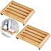 Jabonera Para Lavabo De Baño De Madera Bambú 2 Piezas Ducha De Madera De Plato De Jabón Bambú Natural Ducha / Bañera De Plato De Jabón Para Colocación De Productos De Baño Como Jabón y Bolas De Baño