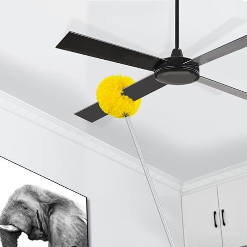 Image of Ceiling fan dust collector, ultra-fine fiber dust collector with extendable extension rod, suitable for cleaning high ceiling fans, furniture, blinds, cars, bookshelf doors, etc.13-50 inches, (yellow)