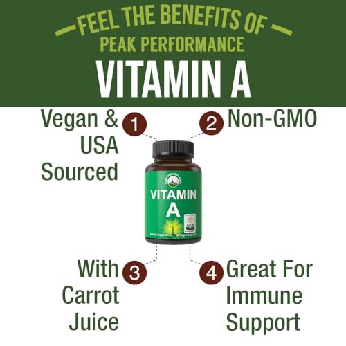 Peak Performance PPWFVITACAPS1 Certified Organic Vitamin A 5000 Iu Supplement Capsules High Potency Vitamins Made thumb #1