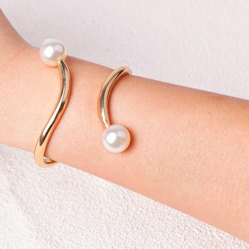 Pearl Bracelets for Women Trendy Gold Chunky Cuff Bracelets for Women Irregular Open Wide Wrist Cuff Bracelet Jewelry Gift 20254