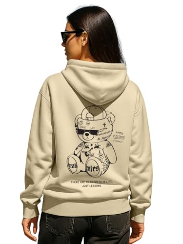 Image of JUNEBERRY Cotton Fleece Regular Fit Hooded Sweatshirt Lastest Back Graphic Printed Winter Hoodies for Women (Available in Colors: Black, SOYA Bean, Orange, Marshmellow, White & Lilac)