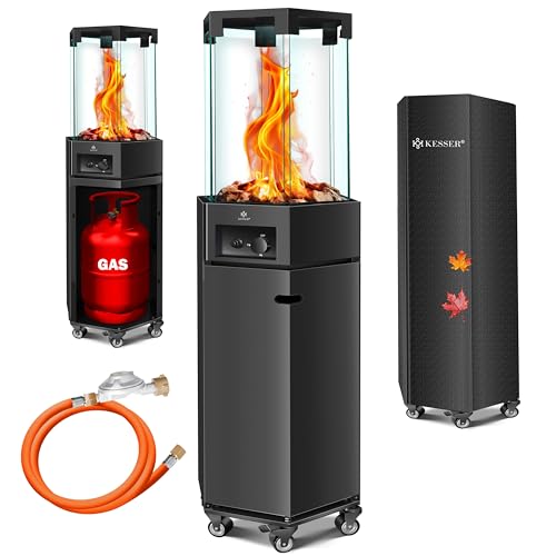 KESSER® Gasheizstrahler 4/8 kW Gas Piezozündung Heizung + Gasdruckregler + Cover, 360° Rollen Kippschutz, Terrassenheizstrahler Gasheizung Gasheizer...