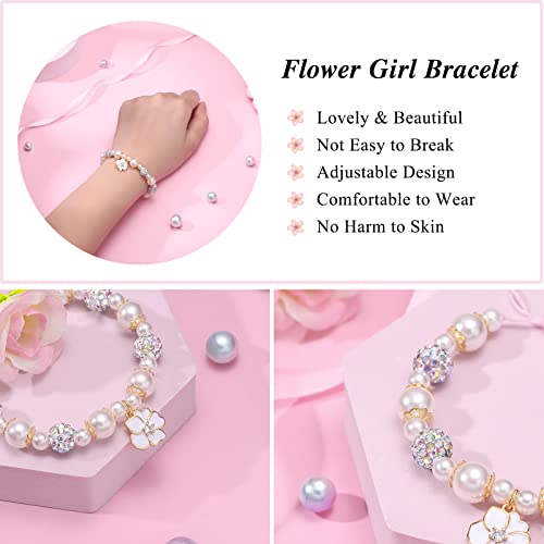 PINKDODO Flower Girl Bracelet Rhinestone Pearl Flower Charm Bracelet Wedding jewelry Gifts for Flower Girl4