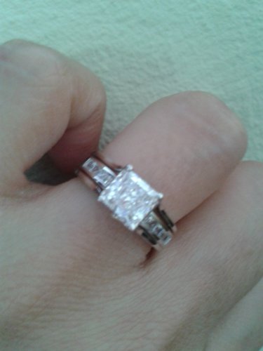 Size 4.5 - Solid 925 Sterling Silver Bridal Set Princess Cut Solitaire Engagement Ring with Matching Channel Set Wedding Band CZ Cubic Zirconia 2.0ct. with Elegant Velvet Ring Box