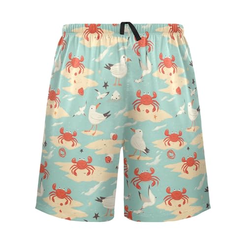 Vdsrup Mens Pajama Shorts Crabs Seagulls Sleep Shorts Men Beach Pajama Bottoms With Pockets Drawstring Lounge S2