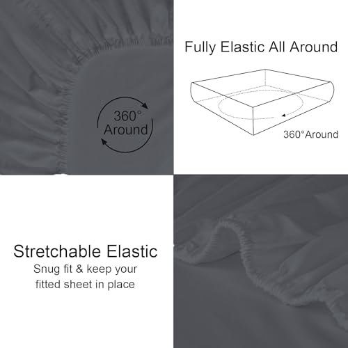 Image of 400TC 100% Egyptian Cotton King Size Fitted Bedsheet (72 x 78 inch) | All-Round Elastic | Fits Upto 12 inch Mattress | Soft & Durable | with 2 Pillow Covers | Dark Grey Solid Bedsheet Set