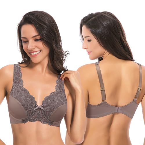Image of Curve Muse Women's Minimizer Unlined Underwire Bra with Lace Embroidery-2 Pack