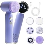 6 in 1 Elektrische Gesichtsbürste, Gesichtsreinigungsbürste, Gesichtsbürste mit 3-Stufige Rotation, IPX6 Wasserfest ＆ Akku für Exfoliation Poren verstopfender Schmutz Jeden Hauttyp (Violett)