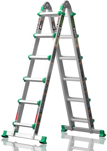 WDOT Ladder, Extension Ladders for Home Stairs 22 Ft, 6 Step Multi Position A Frame Ladder with Stabilizer Bar, Compact Folding, 330 lbs Telescopic Aluminum Adjustable Ladders, Escaleras para Casa