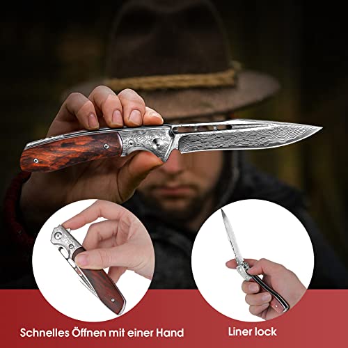 Japaknives Damast Taschenmesser Outdoor - Handgeschmiedet 67 Schichten 8 cm – Ansicht 5