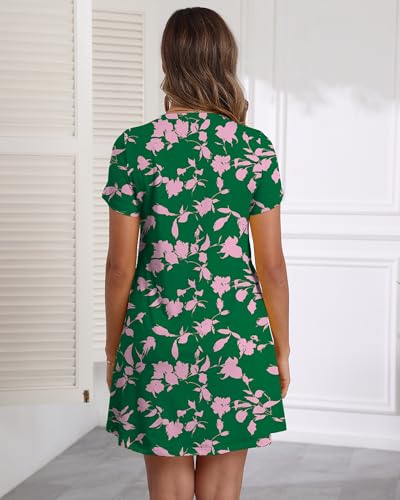 Image of COSSEN Women's Casual T Shirt Dress V-Neck Short Sleeves Swing Dresses Birthday Party Summer Travel Beach with Pocket