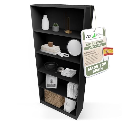 CDF Librería Estantería Abierta con Niveles Mueble para Oficina Sala de Estar Habitacion y Estudio Juvenil Comedor Dormitorio Estrecha Documentos Decoración Moderna Vertical  Negro 80 cm