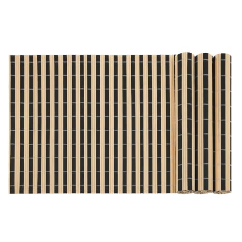 Kit 4 Jogos Americanos de Mesa Bambu Retangular 45x30cm – Sousplat Suplast Jantar Natural, Lavável, Para Cozinha, Sala de Jantar ou Decoração (BAMBU NATURAL PRETO)