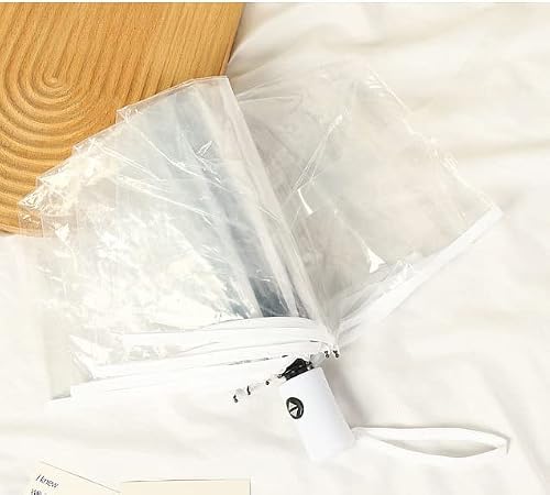 ThreeH Auto Open Close Clear Bubble Umbrella Lightweight Portable Mini Sized Folding Wedding Umbrella for Car Backpack,White