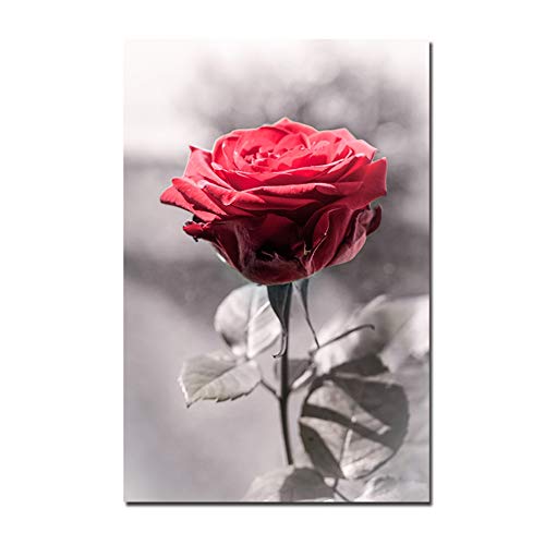 juntop Toile Peinture Rose HD Photo Mur Art Peintures Modernes Abstrait Nordique Fleurs Rouges Affiche Imprime décor 50x70 cm / 19.7"x 27.6" sans Cadre