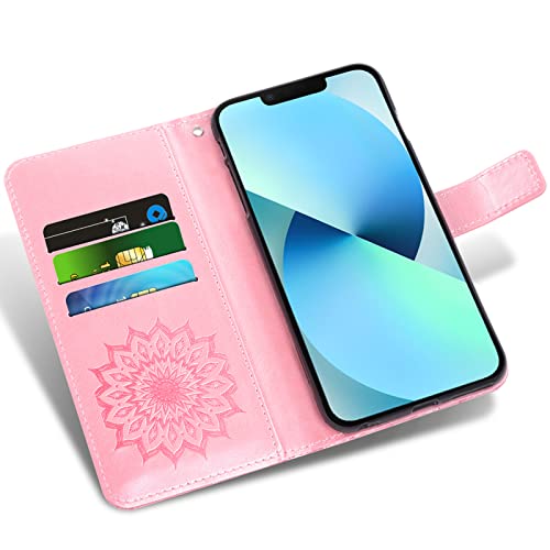 Phone Case for iPhone 13 Mini 5.4 inch Wallet Cases with Tempered Glass Screen Protector and Leather Slim Flip Cover Card Holder Stand Cell Accessories iPhone13mini i iPhone13 13mini Women Rose Gold - Image 3
