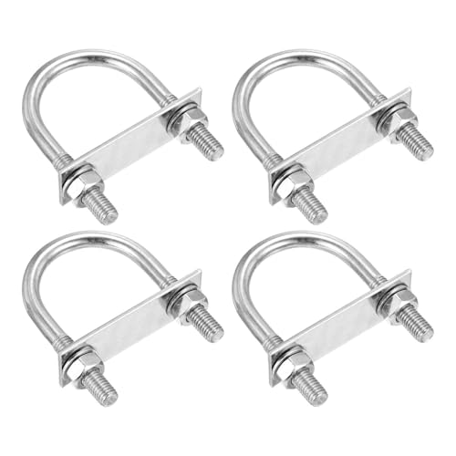 Image of DTGN M10x51x85mm U Bolts Round Kit - 4Set - 304 Stainless Steel U-Bolt Kit with Nuts, Washers, Frame Plate - Good for Pipe, Trailer, Automotive, Leaf Spring Fastener