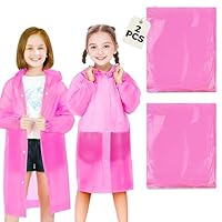 BFONS Rain Ponchos for Kids, Reusable Raincoats for Boys Girls with Hood and Sleeves, Waterproof Rain Jackets for Travel Outdoor Pink 2PCS