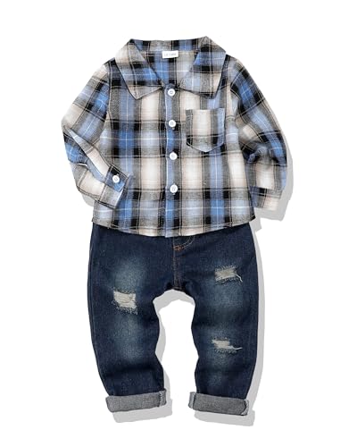 Image of Toddler Baby Boy Clothes Infant Boys Outfits Sweatshirt Pullover Top Denim Pants Clothing Sets