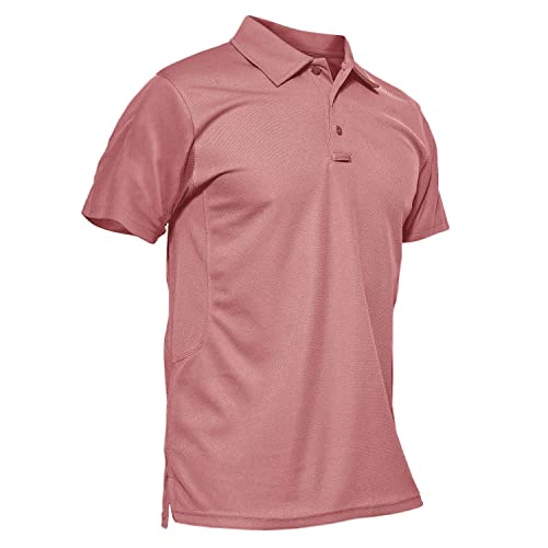 KEFITEVD Men's Quick Dry Polo Shirts Casual Tees Lightweight Golf T Shirts Summer Short Sleeve Tops,Grey Pink,M