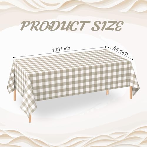 Image of WNINK 3 Pack Brown Checkered Rectangular Plastic Tablecloths, Brown and White Gingham Waterproof Disposable Table Covers 54 inch x 108 inch for Birthday, Baby Shower, Wedding, Outdoor Picnic Parties