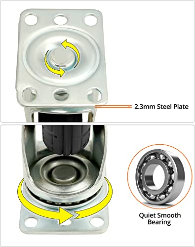 QWORK® 4 Stück 100mm schwerlastrollen - bis 70 kg pro rolle - stoßdämpfung lenkrollen für möbeltransporte und industrietransporte (2 lenkrollen + 2 bremsrollen)