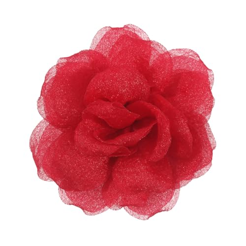 Mecool Fermaglio per capelli con rosa, accessorio per donne, ragazze, matrimoni, rosso (8 cm)
