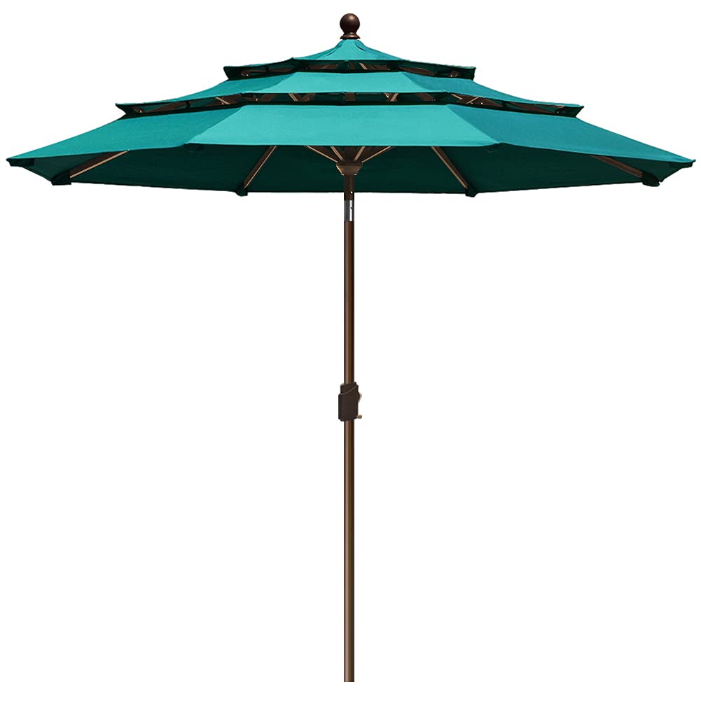 EliteShade USA 10-Year-Non-Fading Sunumbrella 9Ft 3 Tiers Market Umbrella Patio Umbrella Outdoor Table Umbrella with Ventilation,Teal