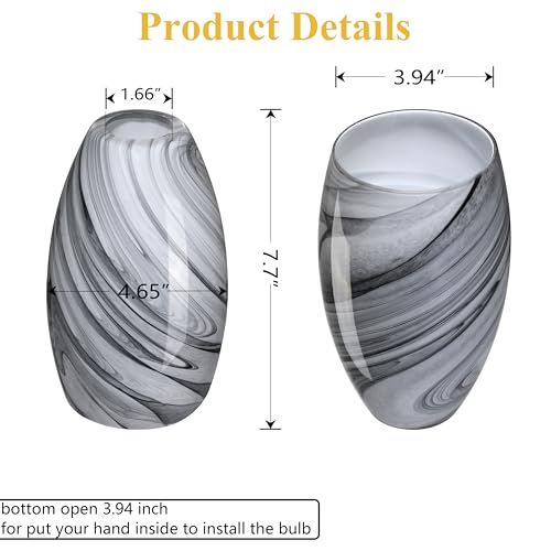Image of 3 Pack 4.65 Inch Hand Blow Art Grey Glass Lamp Shade Pendant Ceiling Chandelier Wall Sconce Light Replacement Oval Glass Shade Fixture