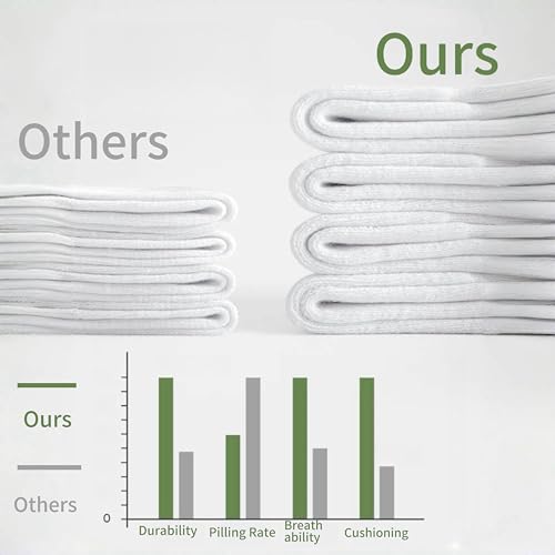 Cotton Crew Socks, White Socks for Women and Men, Sweat-Absorbent, Arch Support, Wear-Resistant, Fits Sizes 6-12, 5 pairs3