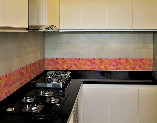 Image of WallDesign Mosaic Lantern Red Orange Shades - 2ft x 9.75 inch Waterproof Easy-Clean Vinyl Tile Sticker for Kitchen Counter, Washbasin, Table, Wall, Bedroom, Cupboard /Almirah