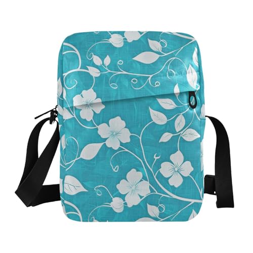 KLL Flowers Teal men's messenger bag Vegan Leather crossbody bag Travel Shoulder Handbags