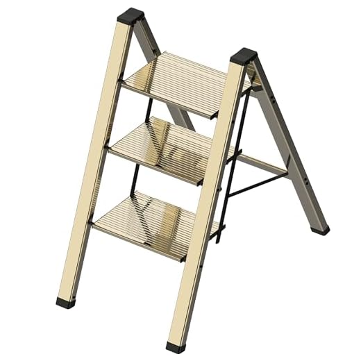 3 Step Lightweight Folding Ladder for Home, 330lbs Aluminum Step Ladder Anti-Slip for Kitchen, Step Stool Foldable Adults for Closet, 330lbs - Champagne Gold