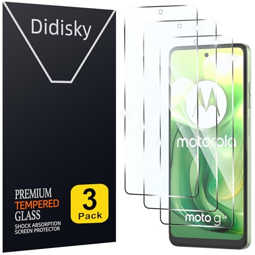 Didisky (3 Piezas Protector Pantalla para Motorola Moto G24, G04S, G04, E14 6.56', Cristal Templado 9H Dureza, Antihuellas, Sin Burbujas, Ultra Transparente, Ultra Resistente