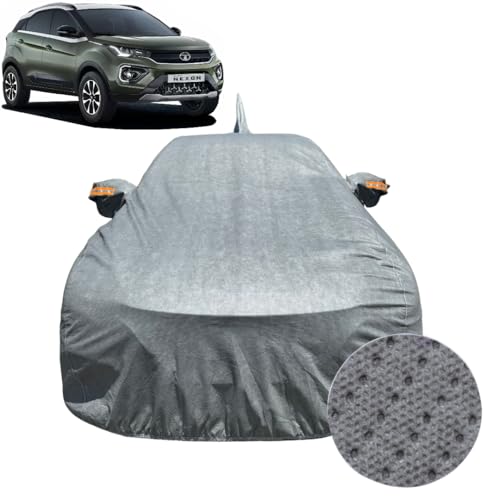 Image of Car Cover for Tata Nexon /Nexon EV (2015-2022) | 100% Waterproof Cover with Antenna & Reflective Mirror Pockets | Dustproof, Scratchproof, Heatproof Nexon Car Cover |Soft Cotton Lining| Grey