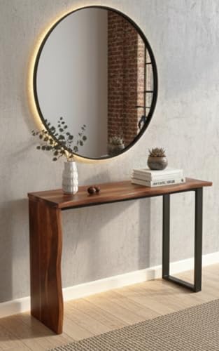 Image of Wood ForeverSheesham Wood Console Table for Living Room | Entryway Sofa & Fish Tank Table | Narrow Side Stand with Straight Top Panel Legs | Wooden Accent Furniture for Home Decor |Light Walnut Finish