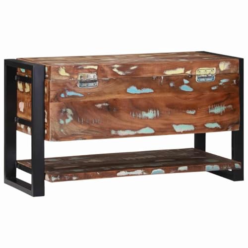 Coffre de rangement bois massif 80cm multicolore pour salon