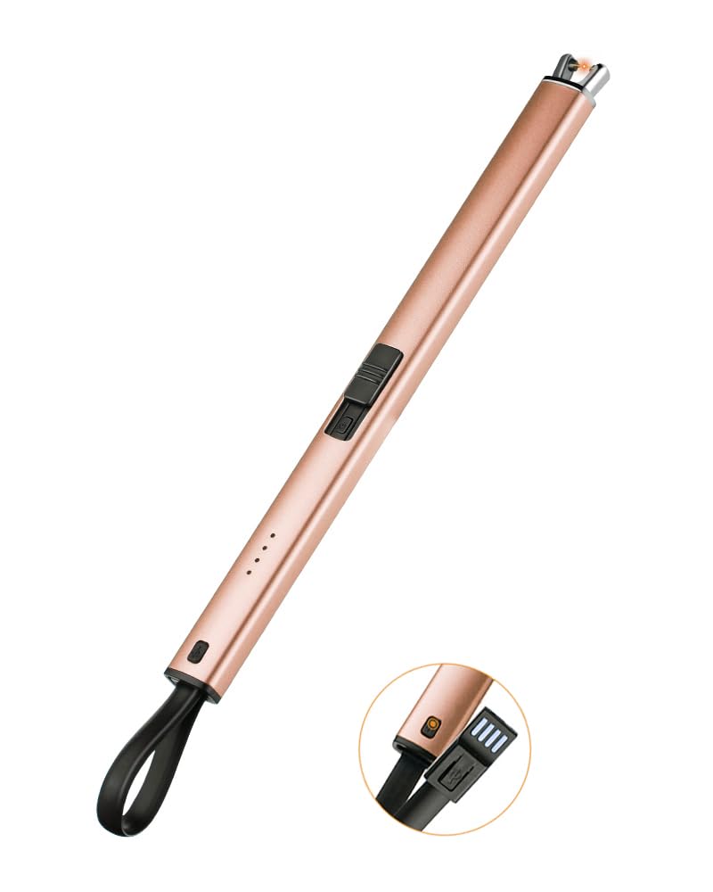 Brigii Electric Lighter, Candle Lighter, Plasma Arc Lighters Windproof & Flameless with Built-in USB Cable Double Safety Switch-Golden Rose